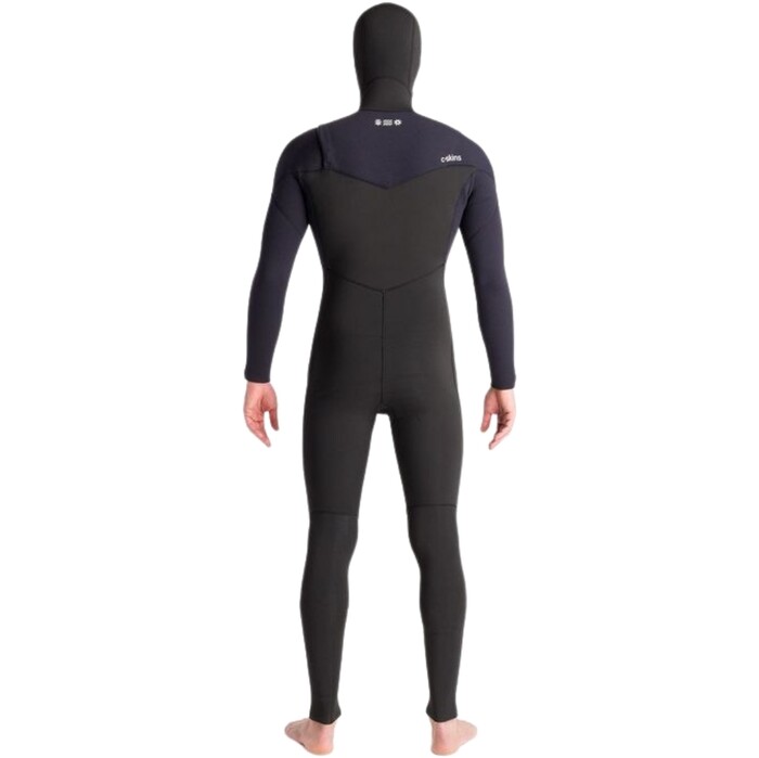 2024 C-Skins Mens Nuwave Session 5/4/3mm Chest Zip Hooded Wetsuit C-NSE54MH - Black / Black x / White